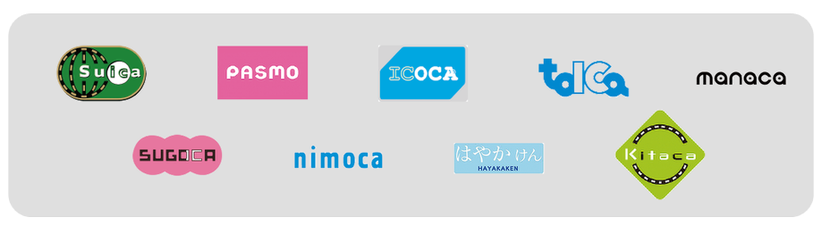交通系ICサービス（suica、pasmo、icoca、toica、manaca、sugoca、nimoca、はやかけん、kitaca）